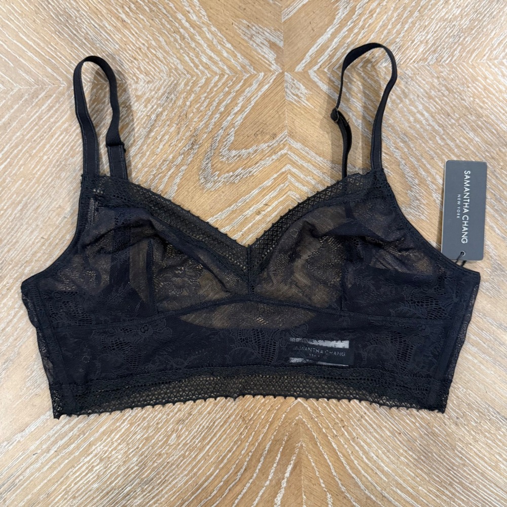 NWT Samantha Chang Jet Set Longline Tattoo Lace Bra Black Large